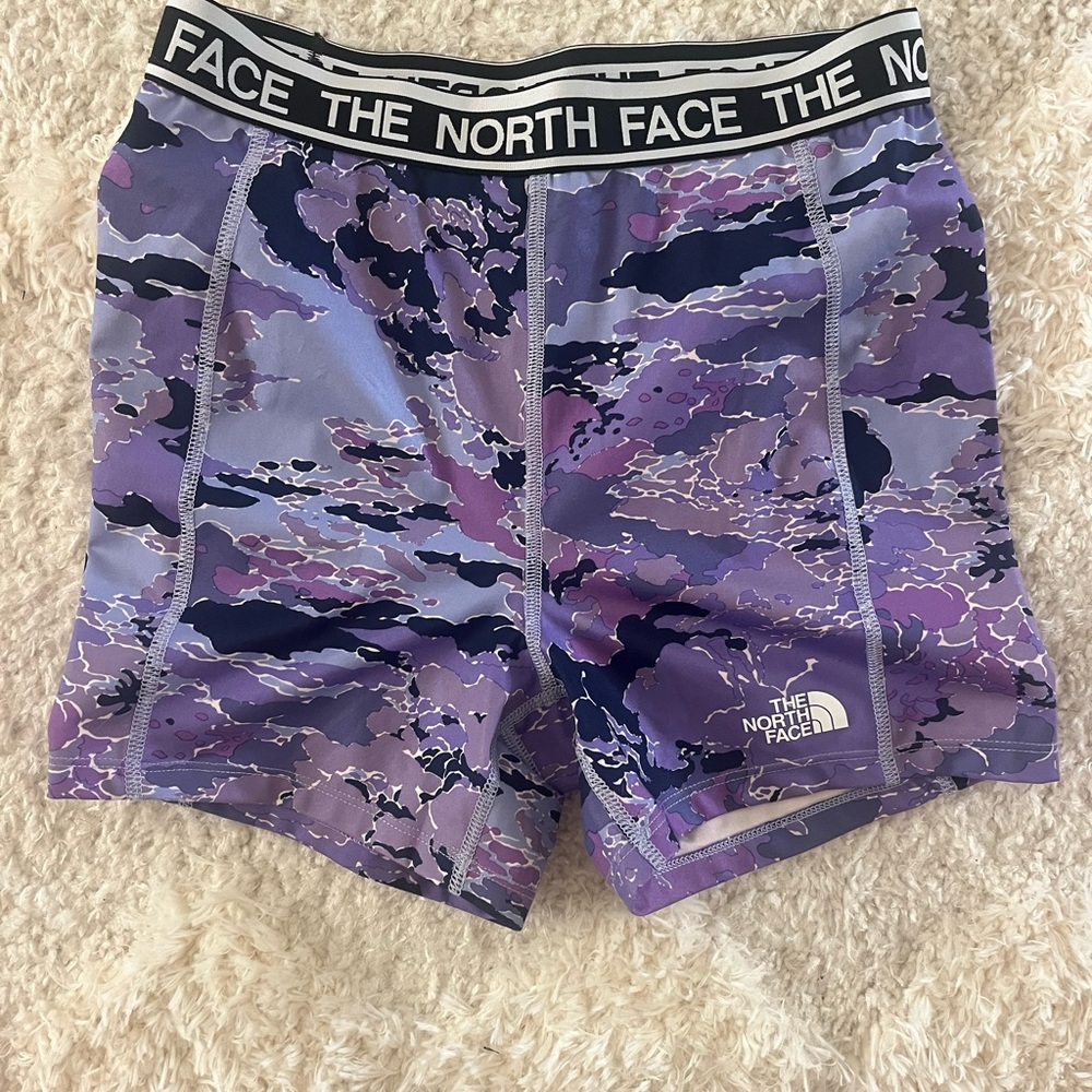 The North Face Purple and Black Camo Spandex Athletic Shorts